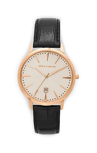 Vince Camuto Vince Camuto Classic Leather Black & Rosegold Watch