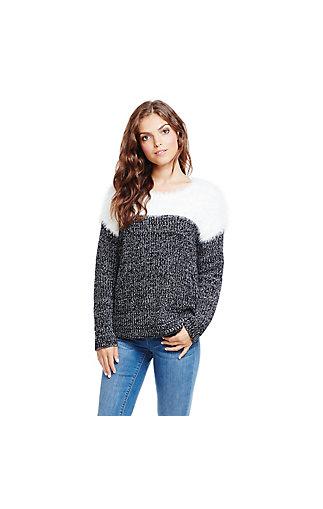 Vince Camuto Two By Vince Camuto Eyelash Yarn Yoke Marled Sweater