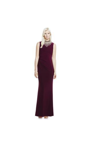 Vince Camuto Vince Camuto Jeweled Mockneck Shirred Gown