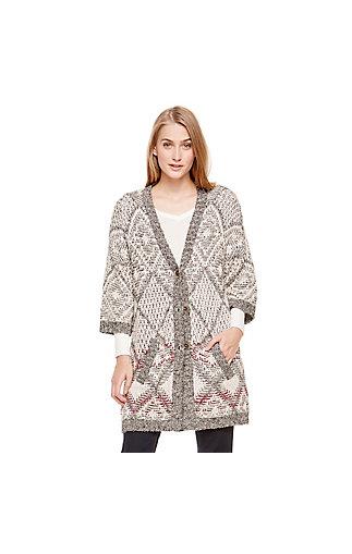 Vince Camuto Two By Vince Camuto Three-quarter Sleeve Button-down Diamond Caridgan