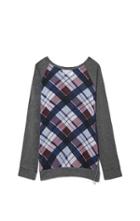 Two By Vince Camuto Plaid Mixed-media Sweatshirt