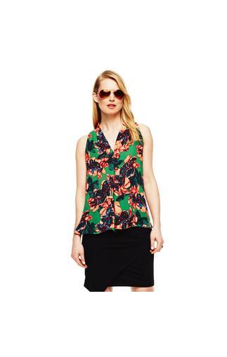 Vince Camuto Batik Floral Center Pleat Blouse