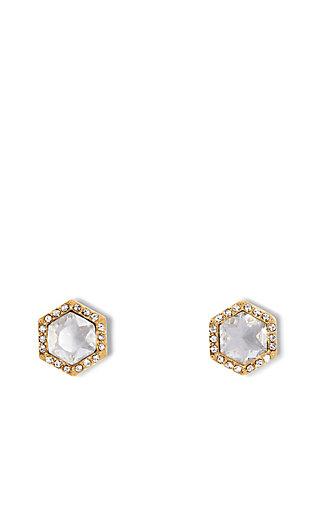 Vince Camuto Vince Camuto Gold-tone Crystal Hexagon Stud Earrings