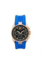 Vince Camuto Vince Camuto The Traveler Blue & Rose Gold-tone Ribbed Silicone Watch