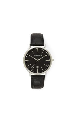 Vince Camuto Vince Camuto Classic Leather Black & Silver Watch