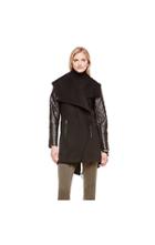 Vince Camuto Vince Camuto Asymmetrical Mixed Media Softshell Hooded Coat