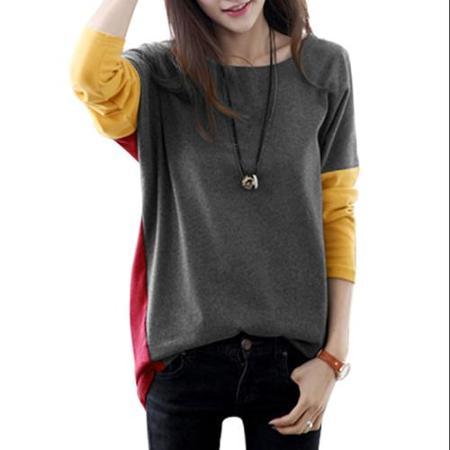 Allegra K Women's Dolman Sleeves Loose Fit Color Blocked Tunic Blouse Gray Burgundy (size / 4)