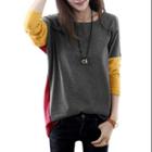 Allegra K Women's Dolman Sleeves Loose Fit Color Blocked Tunic Blouse Gray Burgundy (size / 4)