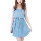 Allegra K Women's Round Neck Buttons Decor Sleeveless Casual A Line Dress (size / 4)
