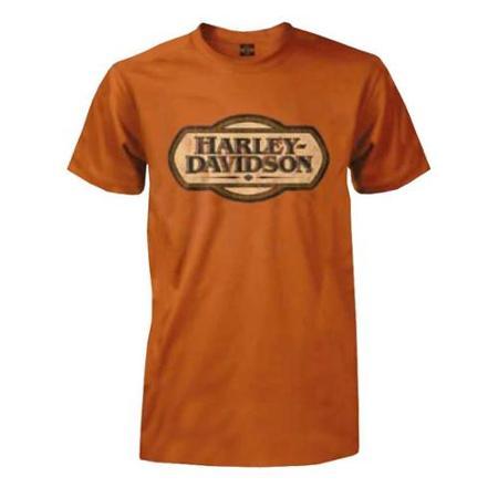 Harley-davidson Small Men's Short Sleeve Tee, Distressed Carved H-d Script, Orange (s) 30291275