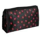 Women Lady Red Black Hearted Shape Design Zipper Cosmetic Bag W Hand Strap