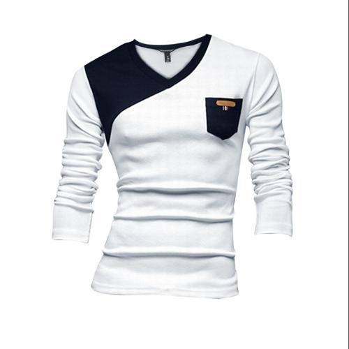 Azzuro Men's V Neck Long Sleeve Contrast Color Pullover Pocket T-shirts (size / 40)