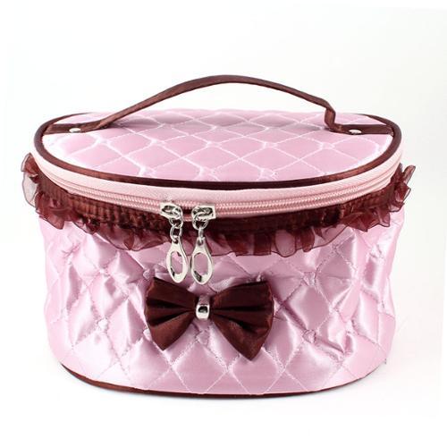 Woman Heart Print Dual Zipper Up Polyester Lace Toiletry Makeup Cosmetic Bag