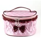 Woman Heart Print Dual Zipper Up Polyester Lace Toiletry Makeup Cosmetic Bag