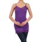 Blvd Womens Purple Cotton Lace Trimmed Long Tank Top Knit Camisole Shirt