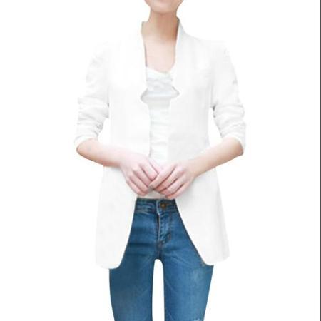 Allegra K Women's Padded Shoulder Hook Eye Closure Casual Outerwear Blazer (size / 4)