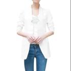 Allegra K Women's Padded Shoulder Hook Eye Closure Casual Outerwear Blazer (size / 4)