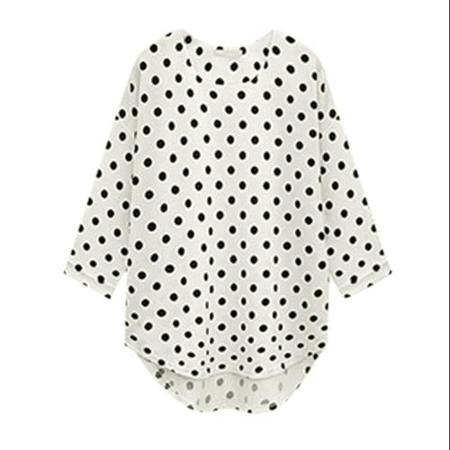 Allegra K Women Pullover 3/4 Sleeves Dots Pattern High-low Hem Blouse White
