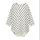 Allegra K Women Pullover 3/4 Sleeves Dots Pattern High-low Hem Blouse White
