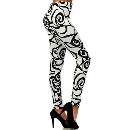 Luxury Divas Black & White Abstract Swirl Rose Print Leggings