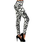 Luxury Divas Black & White Abstract Swirl Rose Print Leggings