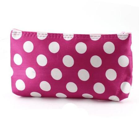 Unique Bargains White Dots Zippered Closure Fuchsia Makeup Pouch Bag For Ladies