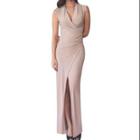 Allegra K Women's Crossover Front Hem Ruched Detail Bodycon Dress Pink (size / 4)