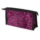 Unique Bargains Lady Black Fuchsia Nylon Zebra Stripes Pattern Zip Up Makeup Bag
