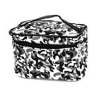 Women Faux Leather Zip Up Camouflage Print Cosmetic Bag Handbag Black Gray