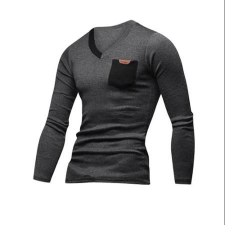 Allegra K Men Long Sleeves Color Blocked Slim Fit Slipover T-shirt Dark Gray Black
