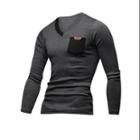 Allegra K Men Long Sleeves Color Blocked Slim Fit Slipover T-shirt Dark Gray Black