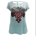 Harley-davidson Medium Women's Dreamscape Embellished Short Sleeve Tee, Aqua Blue (m) Hd715-028aqa