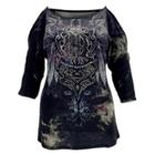 Harley-davidson Small Women's Embellish Cape Of Feathers 3/4 Sleeve Tie Dye Shirt (s) Hd715-025blk