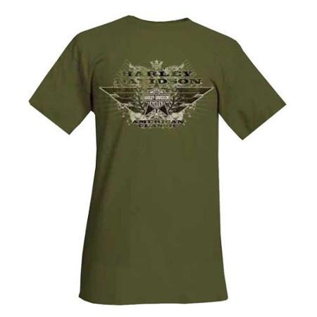 Harley-davidson Medium Men's Tee, Military Classic Wing Bar & Shield, Fatigue Green (m) 30290751