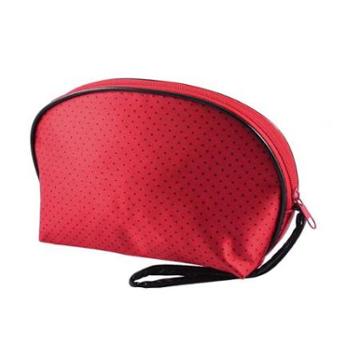 Unique Bargains Lady Faux Leather Lining Black Mini Dots Print Red Oval Shape Wrist Bag