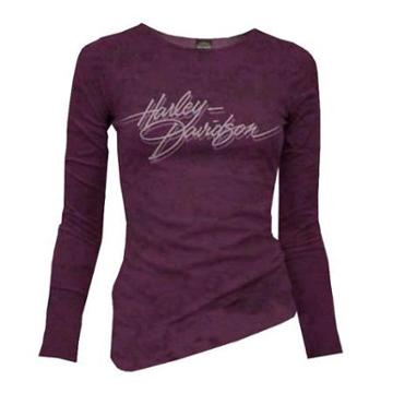 Harley-davidson Small Women's Shirt, H-d Script Long Burnout Sleeve Tee, Plum (s) 30290848