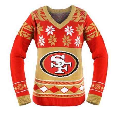 San Francisco 49ers Nfl Women's Big Logo V-neck Ugly Christmas Sweater