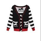 Allegra K Women's V Neckline Horse Pattern Button Up Knit Cardigan Black (size / 12)