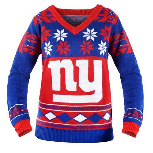 New York Giants Nfl Women's Big Logo V-neck Ugly Christmas Sweater