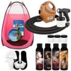 Belloccio Deluxe Sunless Airbrush Spray Tanning System Solution Kit Pink Tent