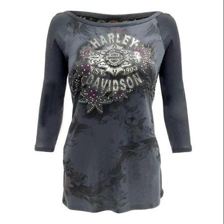 Harley-davidson Large Women's Shirt, Embellished Eden Dream, Gray (l) Hd415-031cgy