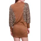 Allegra K Women's Leopard Studs Batwing Bodycon Dress Brown (size / 8)
