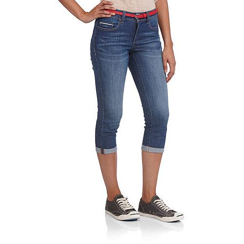 Faded Glory Women's Classic Denim Belted Cuffed Capris