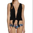 Allegra K Women's Sleeveless Front Opening Self Tie Casual Crop Top Black (size / 4)
