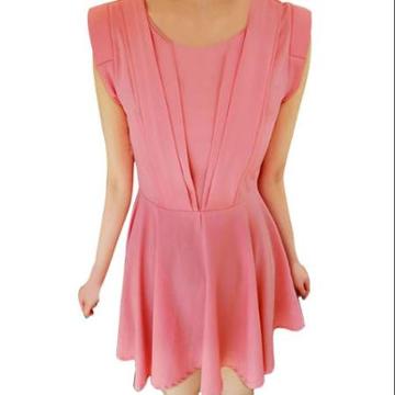 Allegra K Juniors Hidden Zipper Side A Line Round Neck Casual Dress (size / 3)