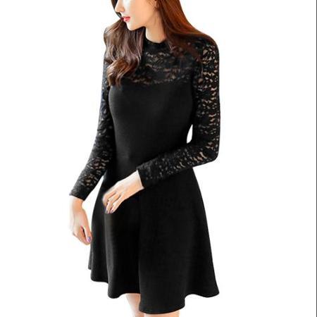 Allegra K Women's Hidden Zipper Back Slim Long Sleeve Casual Dress Black (size / 8)