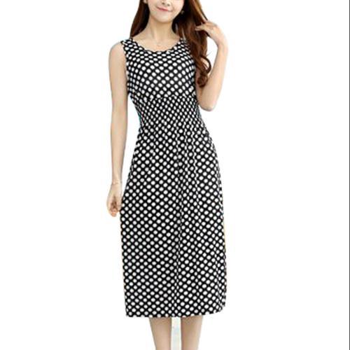 Allegra K Women's Sleeveless Round Neck Elastic Waist Polka Dots Print Summer Dress (size Xs / 2)