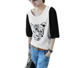 Allegra K Juniors Long Sleeve Scoop Neck Semi Sheer Chiffon Patch Blouse (size / 3)