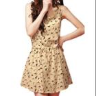 Allegra K Women's Swallow Print Drawstring Waist Beige Chiffon Mini Dress Beige (size / 4)