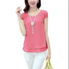 Allegra K Women's Summer Fit Layered Shirts Pullover Chiffon Blouse Pink (size / 12)